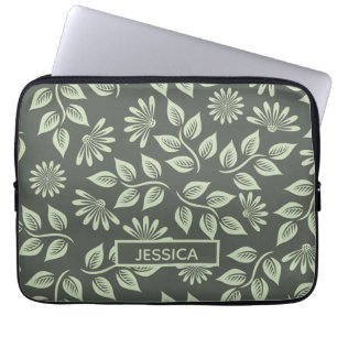 Capa Para Notebook Elegante Verde Sage Floral Vintage Personalizado