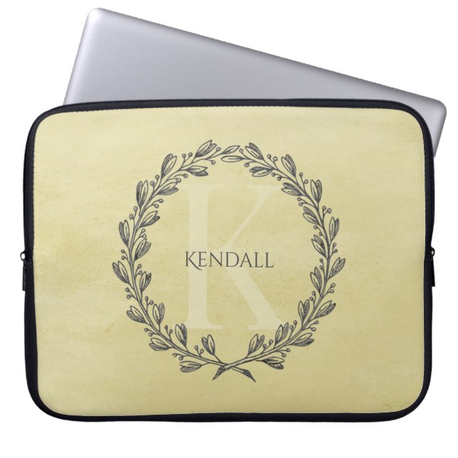 Capa Para Notebook Elegante Wreath Monograma | Amarelo (Frente)