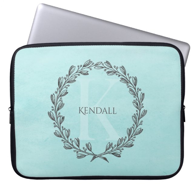 Capa Para Notebook Elegante Wreath Monograma | BOLSA DE LAPTOP (Frente)