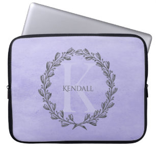 Capa Para Notebook Elegante Wreath Monograma   Bolsa de laptop roxa