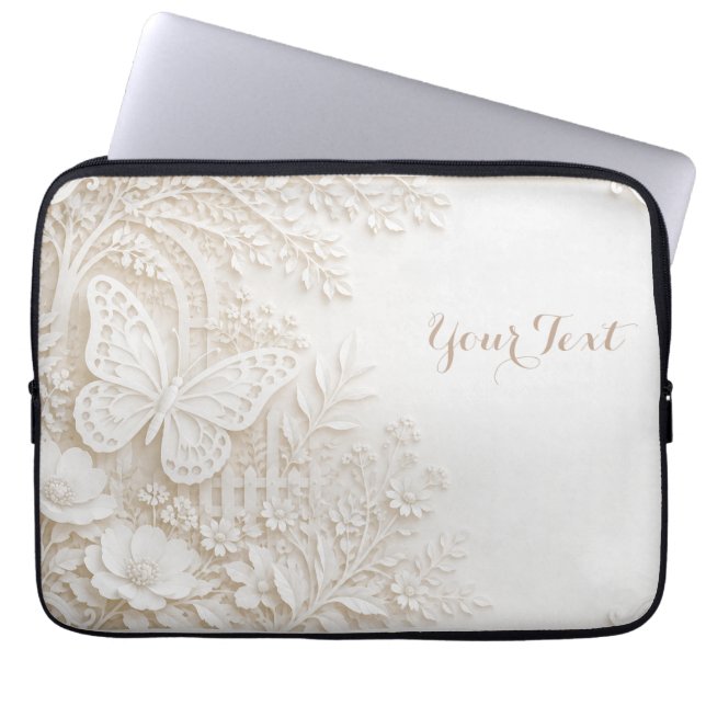 Capa Para Notebook Eleganter Papercut Schmetterling mit Blumenrahmen (Frente)
