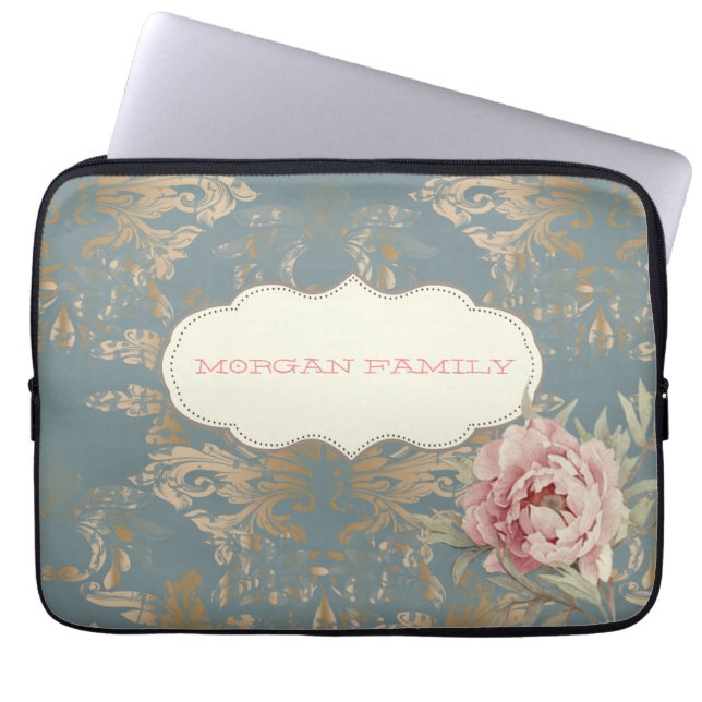 Capa Para Notebook Elegantes Rosas Damasco Douradas Chic (Frente)