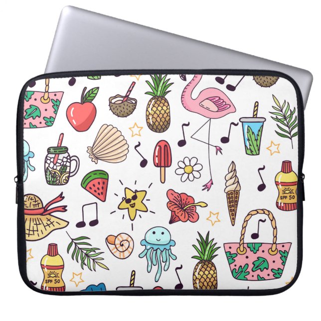 Capa Para Notebook Elementos de Verão Padrão sem costura (Frente)