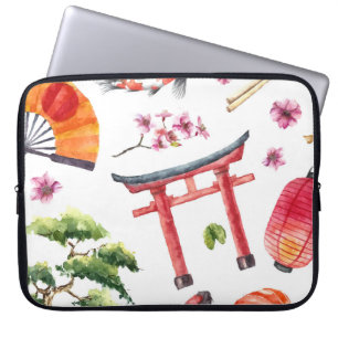 Capa Para Notebook Elementos Japoneses Textura Sem Costura