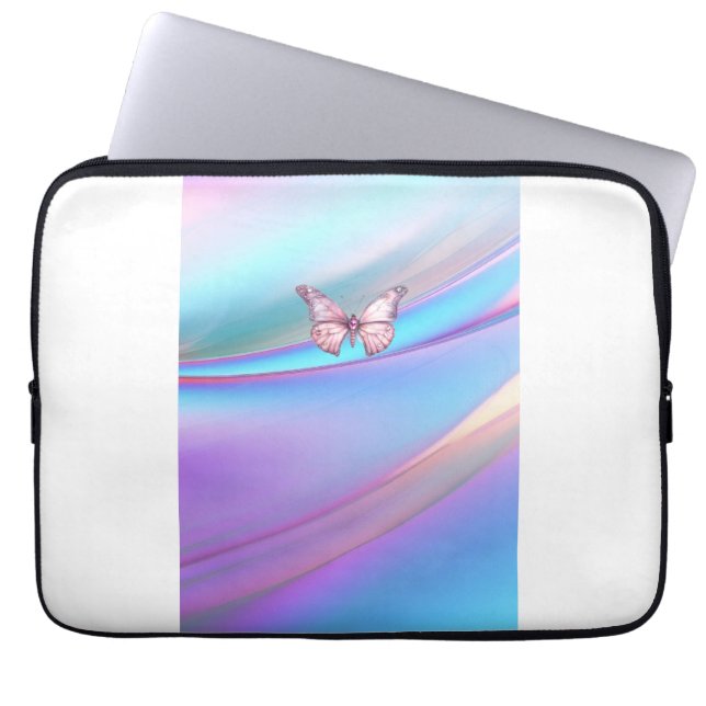 Capa Para Notebook Eletrônicos de borboleta rosa opalescentes moderno (Frente)