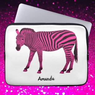Capa Para Notebook Eletrônicos de zebra rosa quente com o seu nome