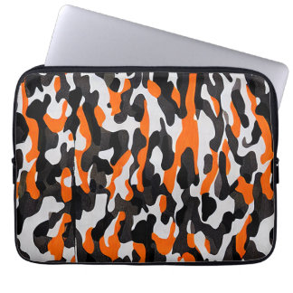 Capa Para Notebook Eletrônicos pretos de padrão de camuflagem laranja