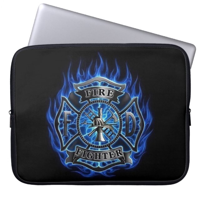 Capa Para Notebook Emblema de Laptop do Bombeiro com Chama Azul (Frente)