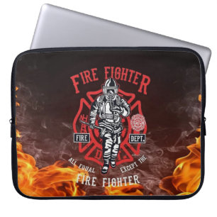 Capa Para Notebook Emblema do Bombeiro com chamas e engrenagens de Ch