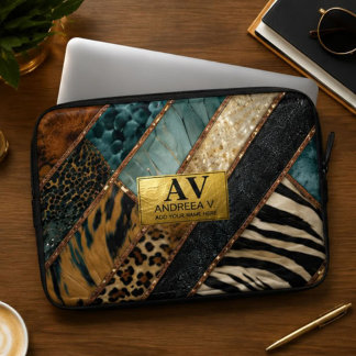 Capa Para Notebook Emerald Green Black Gold Animal Print