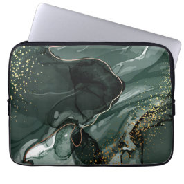 Capa Para Notebook Emerald Green e Dourado Marble, Fundo Marble
