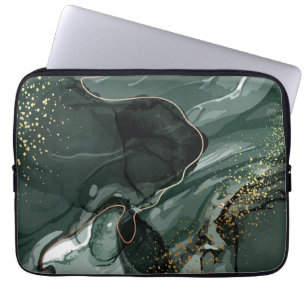 Capa Para Notebook Emerald Green e Dourado Marble, Fundo Marble