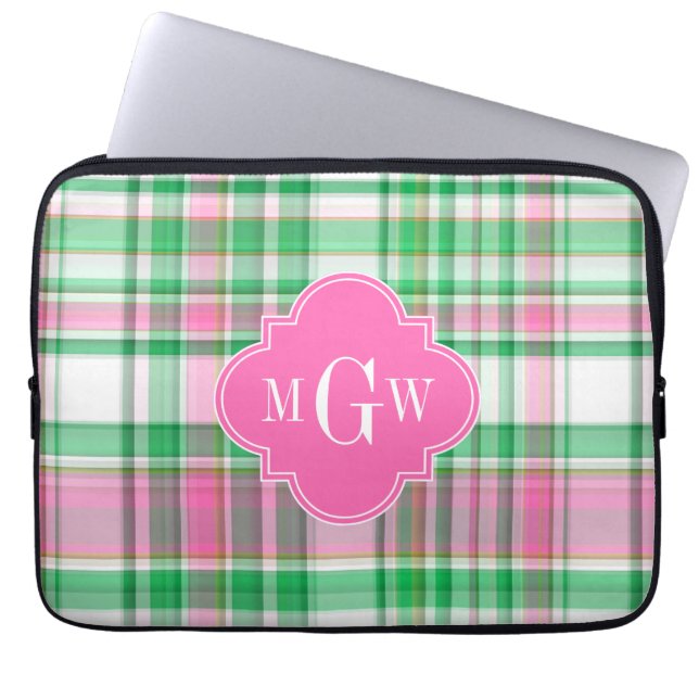 Capa Para Notebook Emerald Green Hot Pink Whirox Preppy Madras Monogr (Frente)