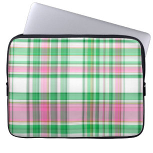 Capa Para Notebook Emerald Green, Rosa Quente, Xadrez White Preppy Ma