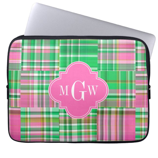 Capa Para Notebook Emerald Hot Pink Pré-Pink Patches Madras Monograma (Frente)