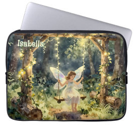 Capa Para Notebook Enchanted Fairy on a Swing in a Magical Forest
