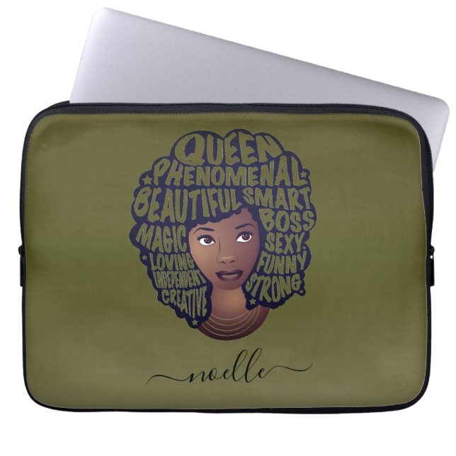 Capa Para Notebook Encorajando as mulheres negras, verde-oliva (Frente)