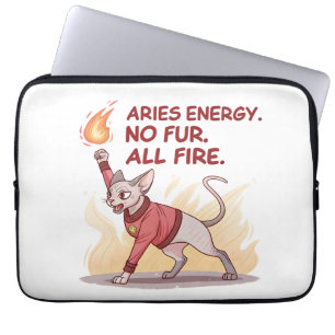 Capa Para Notebook Energia de Áries Gato Sphynx Sem Pelo Arte de Fogo