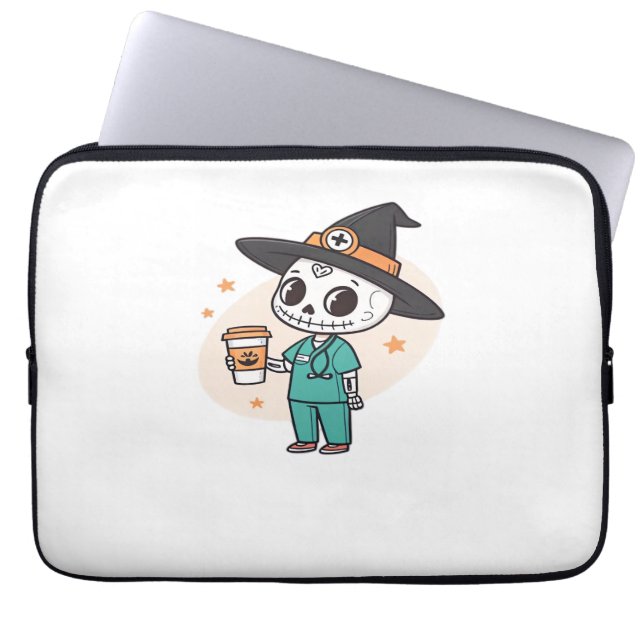 Capa Para Notebook Enfermeira de Halloween com bruxas Vestidas no caf (Frente)