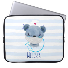 Capa Para Notebook Enfermeira de Urso Bonito Vestindo uma Máscara Méd