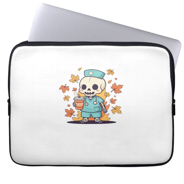 Capa Para Notebook Enfermeira Halloween Skeleton Com T-Shi Clássico D (Frente)