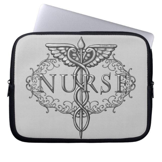 Capa Para Notebook enfermeira oval prateada caduceus (Frente)