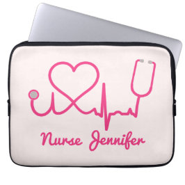 Capa Para Notebook Enfermeira Personalizada Rosa Nome Stethoscope Lin