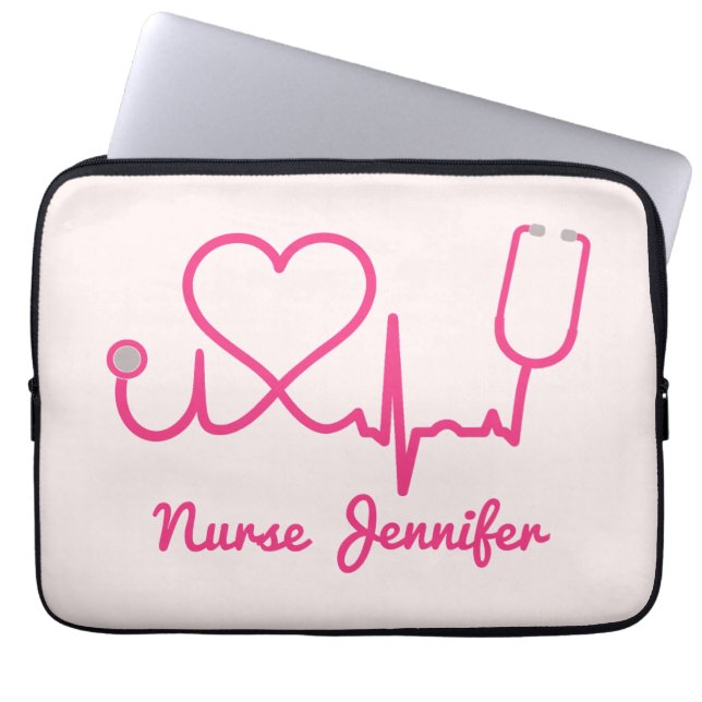 Capa Para Notebook Enfermeira Personalizada Rosa Nome Stethoscope Lin (Frente)