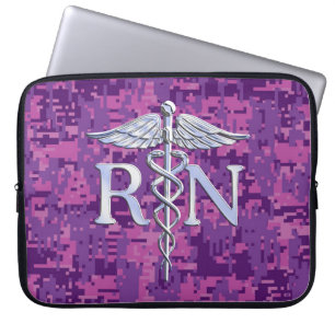 Capa Para Notebook Enfermeira Registrada Silver Caduceus Pink Camoufl