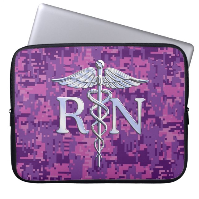 Capa Para Notebook Enfermeira Registrada Silver Caduceus Pink Camoufl (Frente)