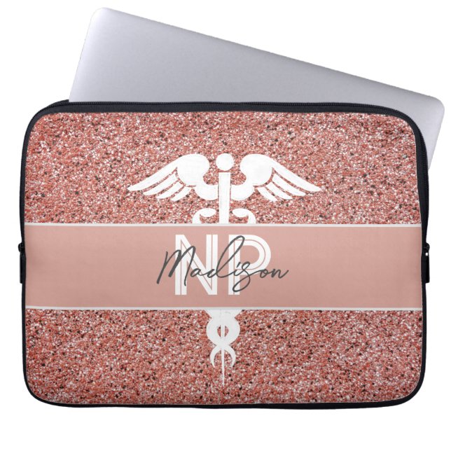 Capa Para Notebook Enfermeiro Caduceus Monograma Rosa (Frente)