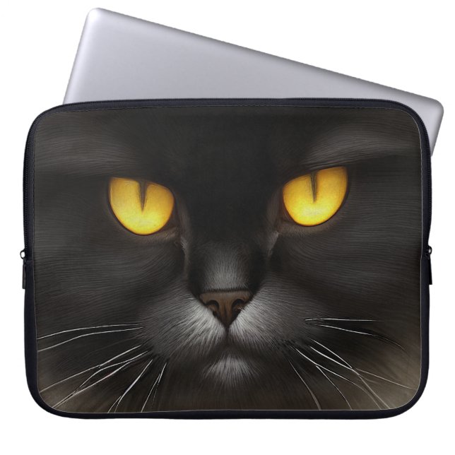Capa Para Notebook Engraçado Bravo Gato Persa Preto Fluffy (Frente)