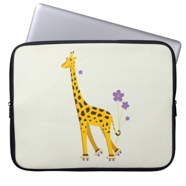 Capa Para Notebook Engraçado Giraffe Roller Skating 15 pol (Frente)