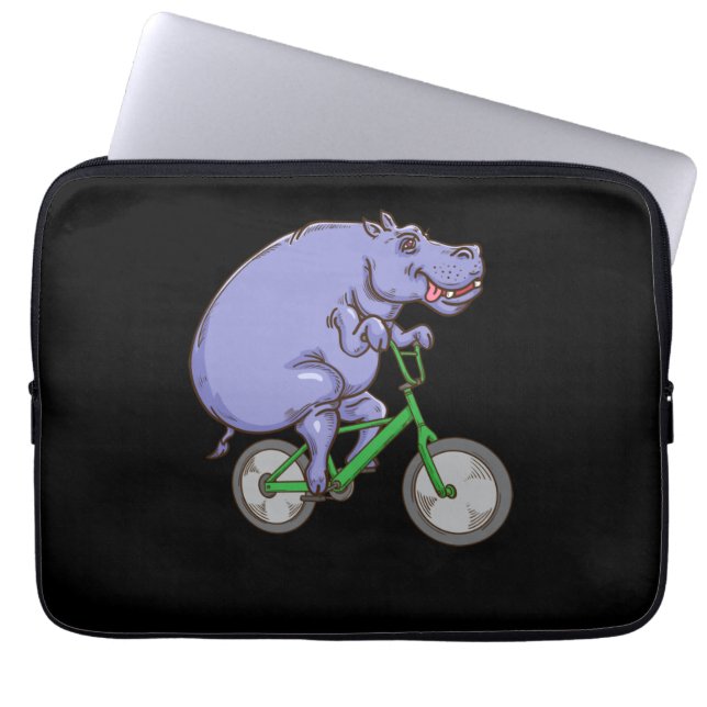 Capa Para Notebook Engraçado Hippo Andando Bicicleta Hippopotamia Cri (Frente)