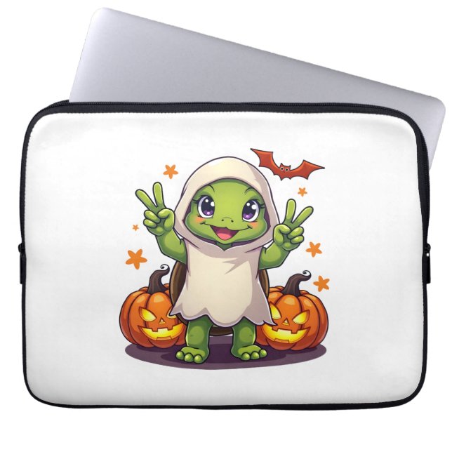 Capa Para Notebook Engraçado Turtle Fantasma Pumpkin Boo Halloween Cr (Frente)