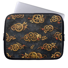 Capa Para Notebook Engrenagens Douradas Antigas & Neon Vermelho Cyber