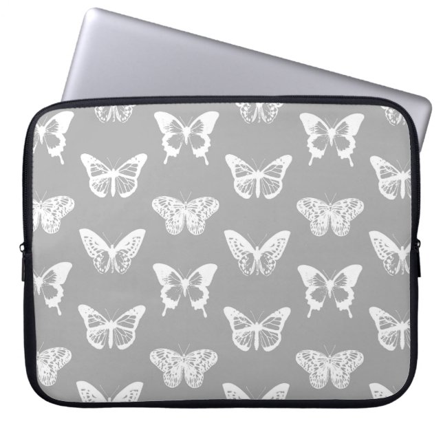Capa Para Notebook Esboço da borboleta, cinza prateada e branco (Frente)