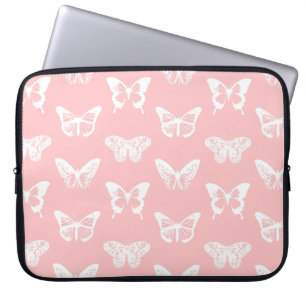 Capa Para Notebook Esboço da borboleta, rosa-casca e branco