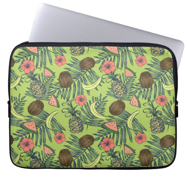 Capa Para Notebook Esboço da fruta tropical no teste padrão verde (Frente)