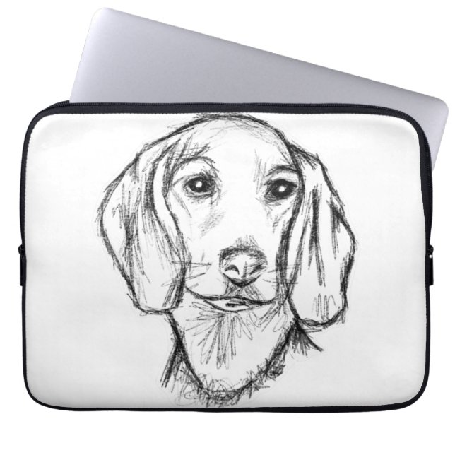 Capa Para Notebook esboço desenhado pela mão preto, cachorrinho branc (Frente)