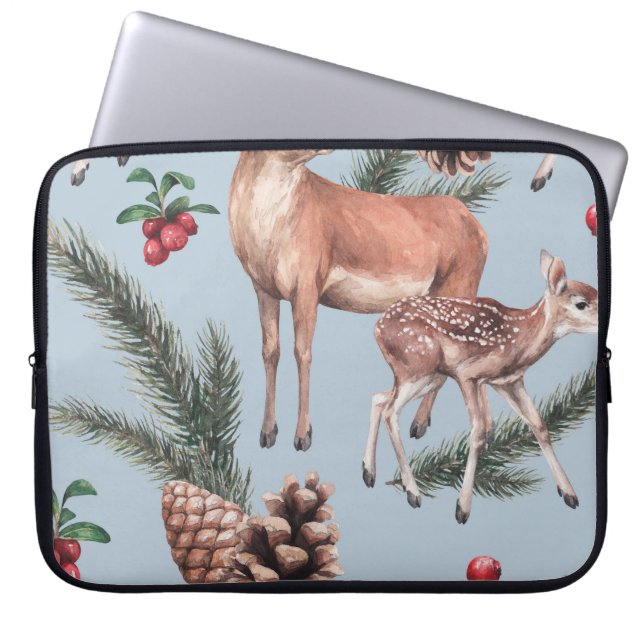 Capa Para Notebook Esboço dos animais de inverno, fundo azul. (Frente)