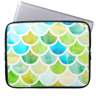 Capa Para Notebook Escala de sereia. Balanças de peixe de aquarelas.