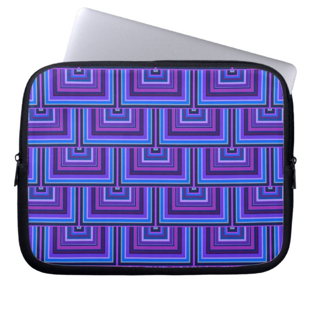 Capa Para Notebook Escalas quadradas azuis e roxas (Frente)