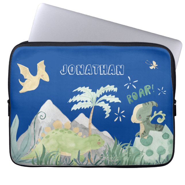 Capa Para Notebook Escola Azul de Dinossauro Gelado (Frente)