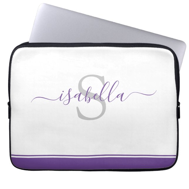 Capa Para Notebook Escrita Girly Roxa Mínima Moderna Monogramada (Frente)