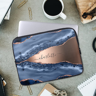 Capa Para Notebook Escrito com rosa dourado de mármore azul