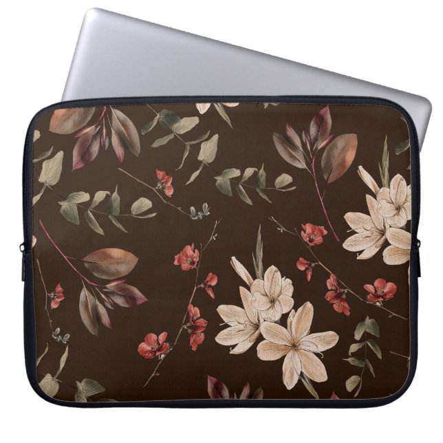 Capa Para Notebook Escuro Floral Boêmico: Padrão Sem Água (Frente)