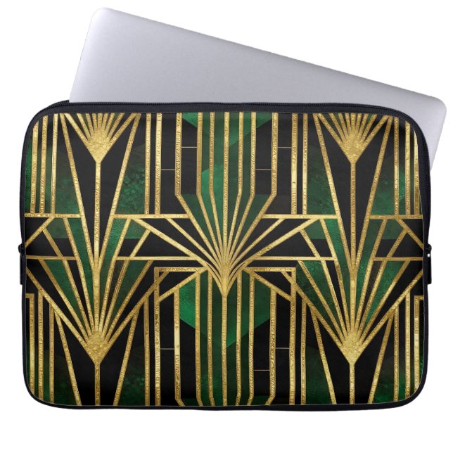 Capa Para Notebook Esmeralda Glamour Art Déco em Ouro (Frente)