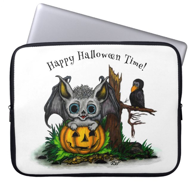 Capa Para Notebook Esperando o Halloween, Cute Bat e Raven (Frente)