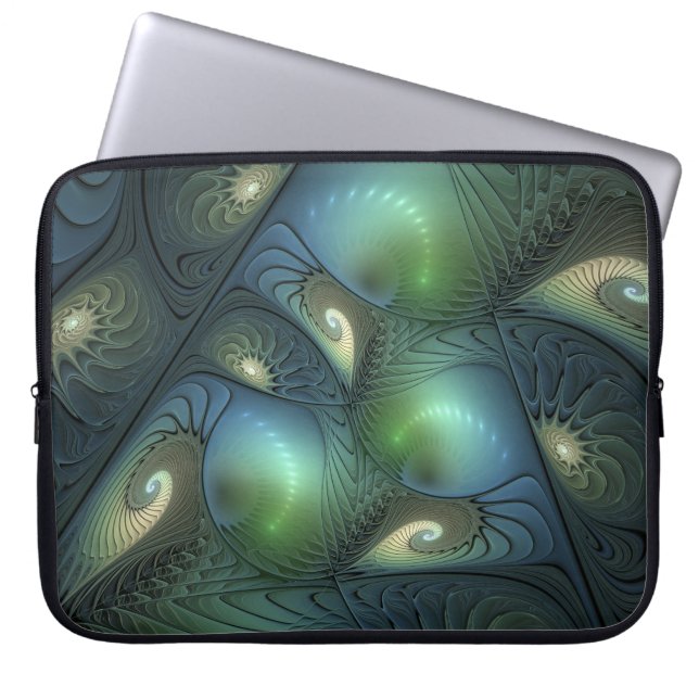 Capa Para Notebook Espirais Teal Beige Verde Abstrato Fractal (Frente)
